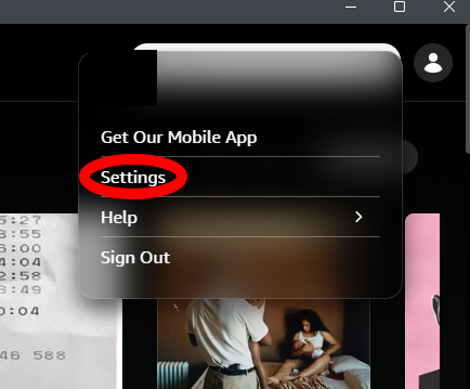 Amazon Music settings menu